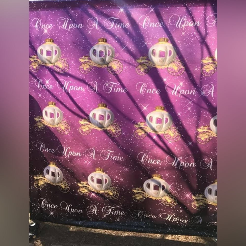 Once Upon A Time 8x8 step & repeat banner ONLY. Purple, gold. No stand included.